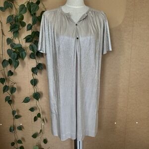 Sabina Musayev Belted Shift Metallic Silver Shimmer Dress XS Mini MISSING BELT